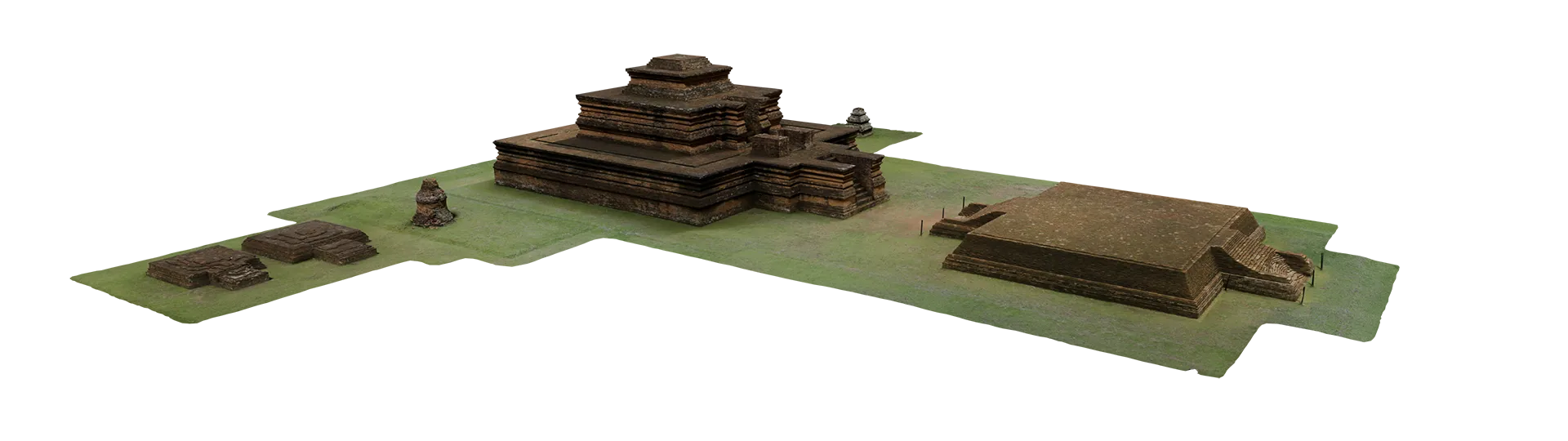Lit 3D model showing the reconstructed temple structure