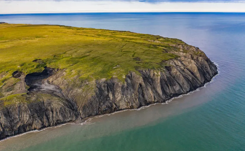 Qikiqtaruk terrain with visible permafrost thaw