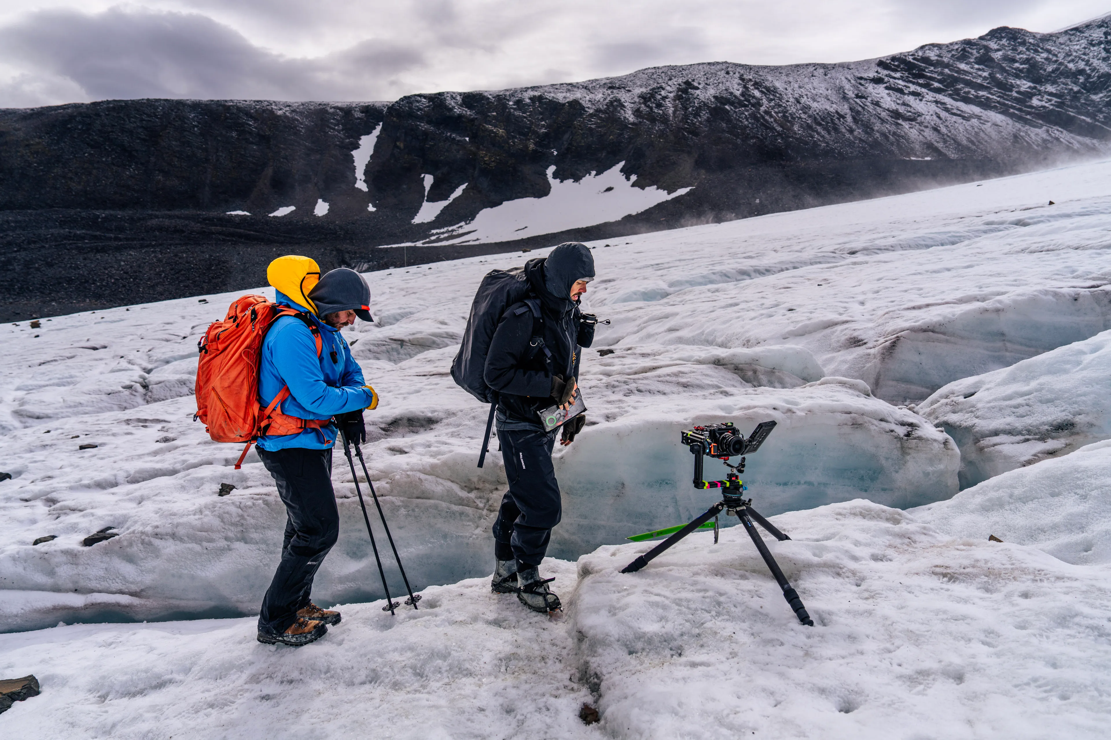 Behind-the-scenes image from filming on Storglaciaren, Sweden